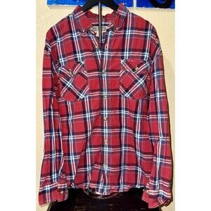 Duluth Trading Chambray Shirt Mens XL Red Plaid Free Swingin Long Sleeve